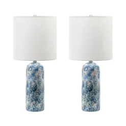 Table Lamps-Kirkland's Home Ocean Blues Mottled Pillar Table Lamp White