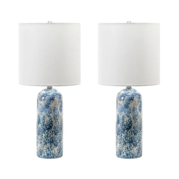 Table Lamps-Kirkland's Home Ocean Blues Mottled Pillar Table Lamp White