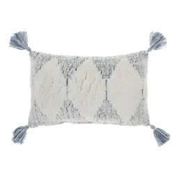 Pillows-Kirkland's Home Ocean Stripe Diamond Tassels Cotton Lumbar Pillow Blue