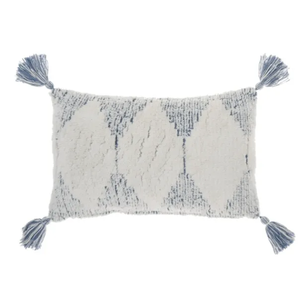 Pillows-Kirkland's Home Ocean Stripe Diamond Tassels Cotton Lumbar Pillow Blue