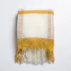 Blankets & Throws-Kirkland's Home Ochre Windowpane Faux Mohair Throw Yellow/White