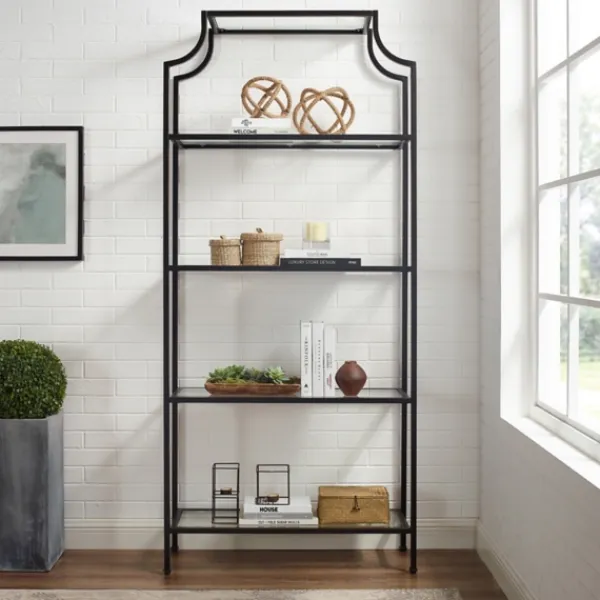Cabinets & Sideboards-Kirkland's Home Oil-Rubbed Bronze 4-Tier Glass Ashlee Etagere Brown