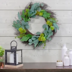 Wreaths-Kirkland's Home Olive Branch And Flower Buds Spiral Wreath Green