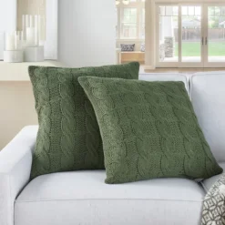 Pillows-Kirkland's Home Olive Cable Knit Throw Pillows, Set Of 2 Green