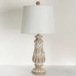 Table Lamps-Kirkland's Home Olivia Wash Carved Table Lamp White