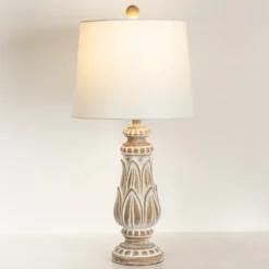 Table Lamps-Kirkland's Home Olivia Wash Carved Table Lamp White