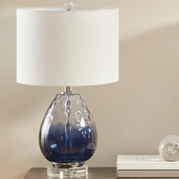 Table Lamps-Kirkland's Home Ombre Blue Glass Teardrop Table Lamp White