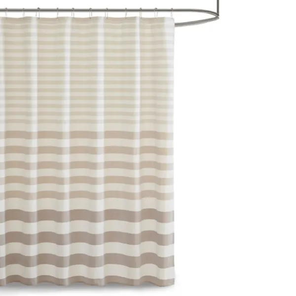Shower Curtains-Kirkland's Home Ombre Gray Stripe Yarn Dyed Shower Curtain Tan