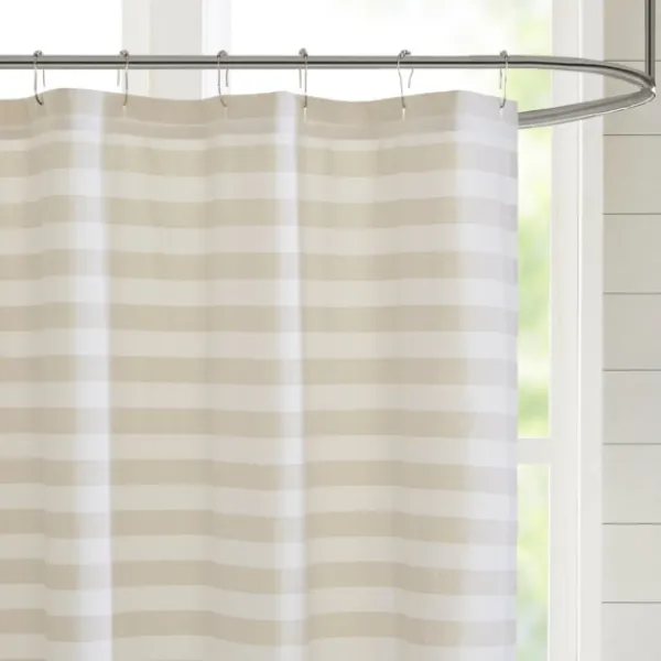 Shower Curtains-Kirkland's Home Ombre Gray Stripe Yarn Dyed Shower Curtain Tan