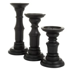 Candle Holders-Kirkland's Home Onyx Turned Wood 3-Pc. Candle Holder Set Black
