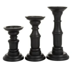 Candle Holders-Kirkland's Home Onyx Turned Wood 3-Pc. Candle Holder Set Black