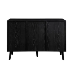 Cabinets & Sideboards-Kirkland's Home Onyx Wood And Natural Rattan Doors Sideboard Tan/Black
