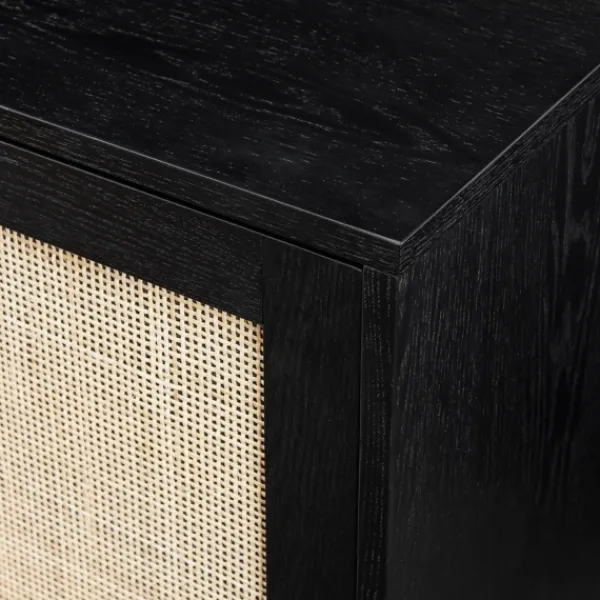 Cabinets & Sideboards-Kirkland's Home Onyx Wood And Natural Rattan Doors Sideboard Tan/Black