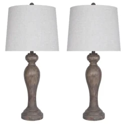 Table Lamps-Kirkland's Home Opal Rustic Wood Table Lamps, Set Of 2 Gray