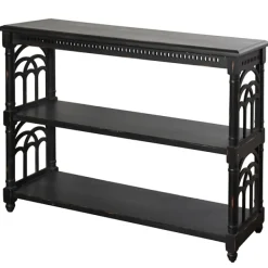 Entryway Furniture-Kirkland's Home Open Shelf Cathedral Ends Console Table Black