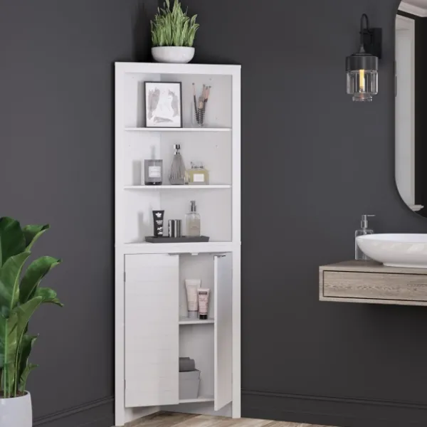 Cabinets & Sideboards-Kirkland's Home Open Shelf Corner Cabinet White