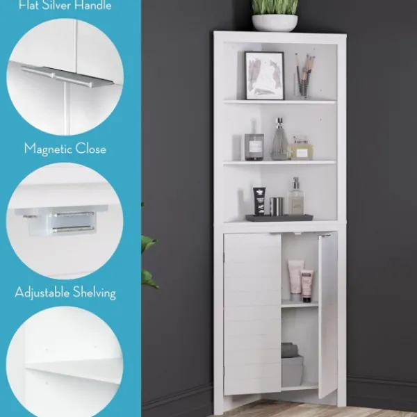 Cabinets & Sideboards-Kirkland's Home Open Shelf Corner Cabinet White
