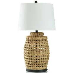 Table Lamps-Kirkland's Home Open Weave Water Hyacinth Table Lamp White