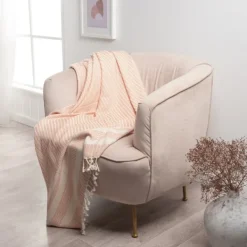Blankets & Throws-Kirkland's Home Orange And White Stripes Cotton Throw Orange/White