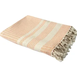 Blankets & Throws-Kirkland's Home Orange And White Stripes Cotton Throw Orange/White