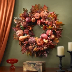 Wreaths-Kirkland's Home Orange Pumpkin Gourd And Berry Wreath Orange/Multi