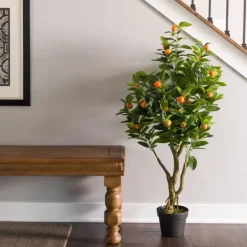 Trees & Topiaries-Kirkland's Home Orange Tree In Black Planter, 48 In.