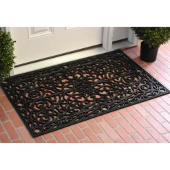 Doormats-Kirkland's Home Ornate Art Deco Rubber Doormat, 36X24 In. Black