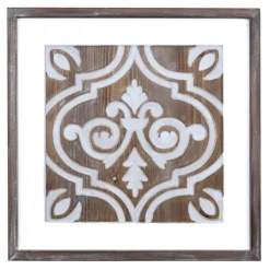 Wall Plaques-Kirkland's Home Ornate Carved Wood Tile Framed Wall Plaque White/Brown