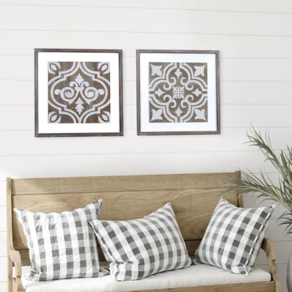 Wall Plaques-Kirkland's Home Ornate Carved Wood Tile Framed Wall Plaque White/Brown