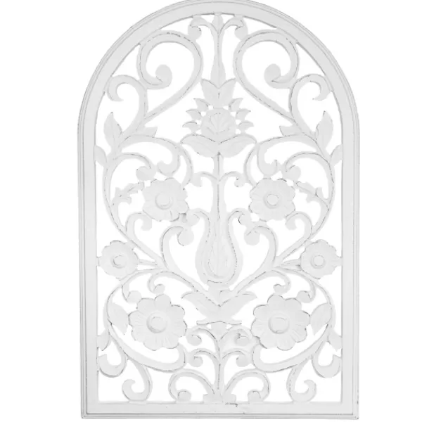 Wall Plaques-Kirkland's Home Ornate Floral Wooden Arch Wall Plaque White
