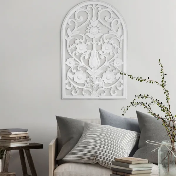 Wall Plaques-Kirkland's Home Ornate Floral Wooden Arch Wall Plaque White