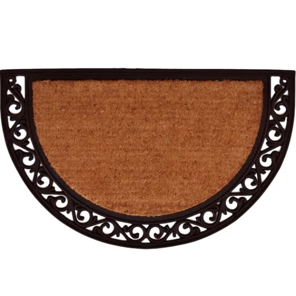 Doormats-Kirkland's Home Ornate Scroll Coir And Rubber Half Circle Doormat Tan/Black