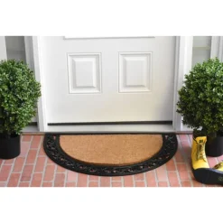 Doormats-Kirkland's Home Ornate Scroll Coir And Rubber Half Circle Doormat Tan/Black