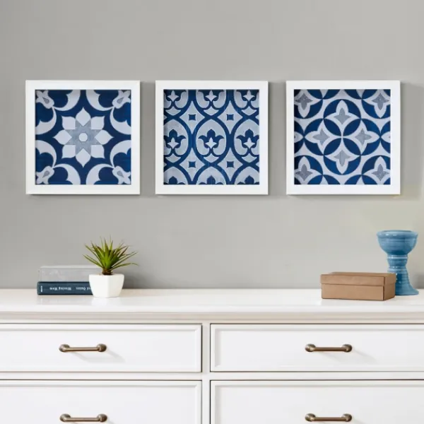 Wall Plaques-Kirkland's Home Ornos Medallion Tiles Wall Plaques, Set Of 3 Blue