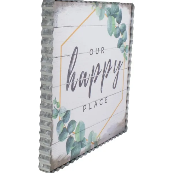 Wall Quotes & Signs-Kirkland's Home Our Happy Place Metal Frame Canvas Wall Plaque Gray