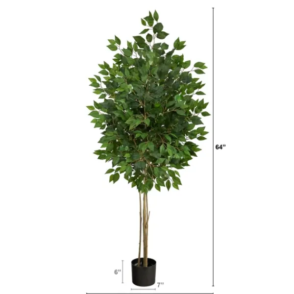 Trees & Topiaries-Kirkland's Home Outdoor Bright Green Ficus Tree, 64 In.