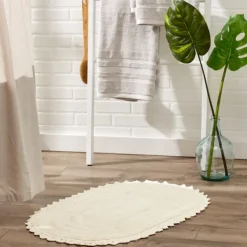 Bathroom Rugs-Kirkland's Home Oval Classic Crochet Bath Mat Ivory