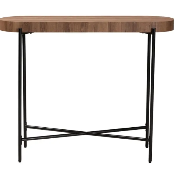 Console Tables-Kirkland's Home Oval Light Wood X Base Console Table Brown