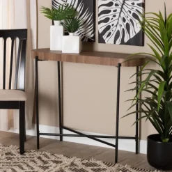 Console Tables-Kirkland's Home Oval Light Wood X Base Console Table Brown