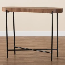 Console Tables-Kirkland's Home Oval Light Wood X Base Console Table Brown