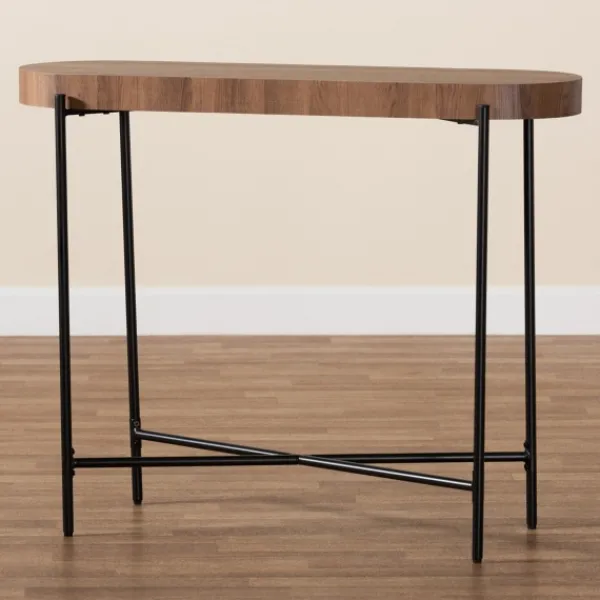 Console Tables-Kirkland's Home Oval Light Wood X Base Console Table Brown