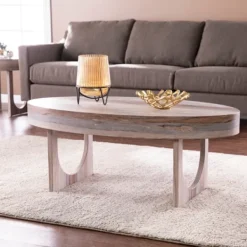 Coffee Tables-Kirkland's Home Oval Marbled Wood Coffee Table Brown