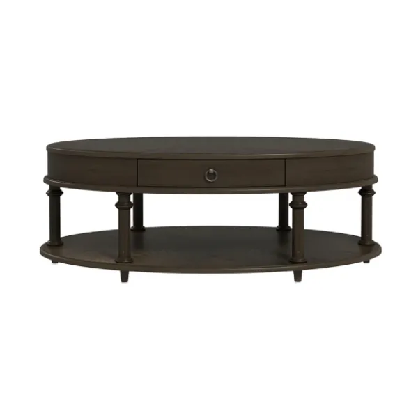 Coffee Tables-Kirkland's Home Oval Wood 2-Tier Coffee Table Brown