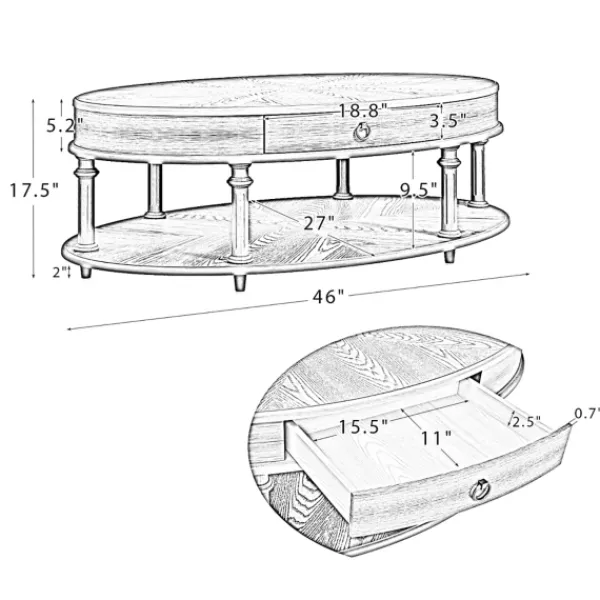 Coffee Tables-Kirkland's Home Oval Wood 2-Tier Coffee Table Brown