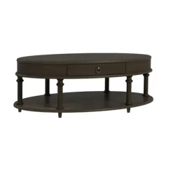 Coffee Tables-Kirkland's Home Oval Wood 2-Tier Coffee Table Brown
