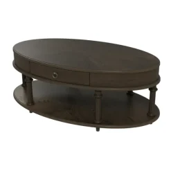 Coffee Tables-Kirkland's Home Oval Wood 2-Tier Coffee Table Brown