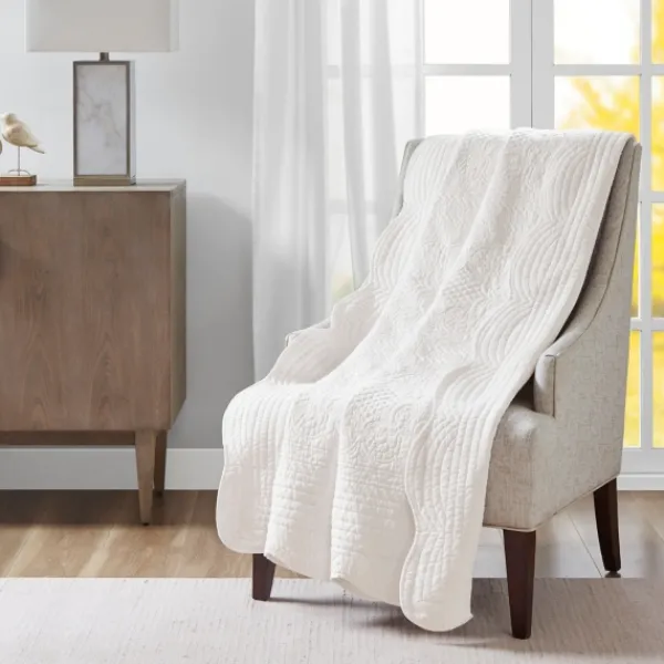 Blankets & Throws-Kirkland's Home Oversized Quilted Scalloped Edge Throw Ivory
