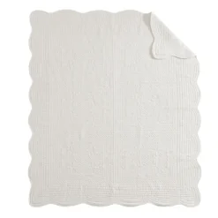 Blankets & Throws-Kirkland's Home Oversized Quilted Scalloped Edge Throw Ivory