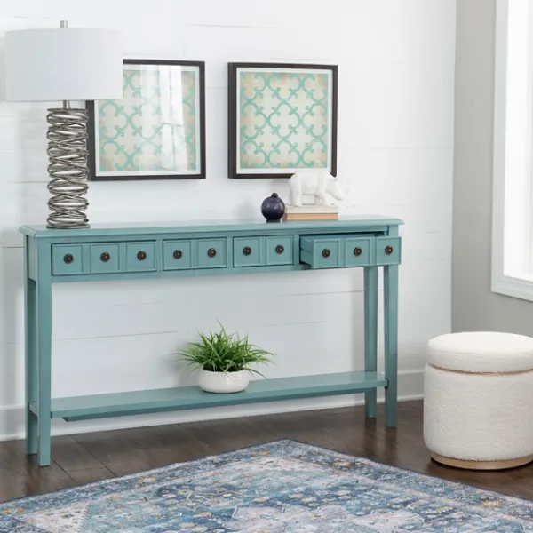 Console Tables-Kirkland's Home Paloma Teal 4-Drawer Console Table Green