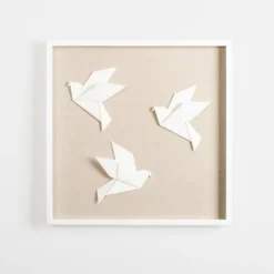 Wall Plaques-Kirkland's Home Paper Origami Birds Shadowbox Wall Plaque White/Tan